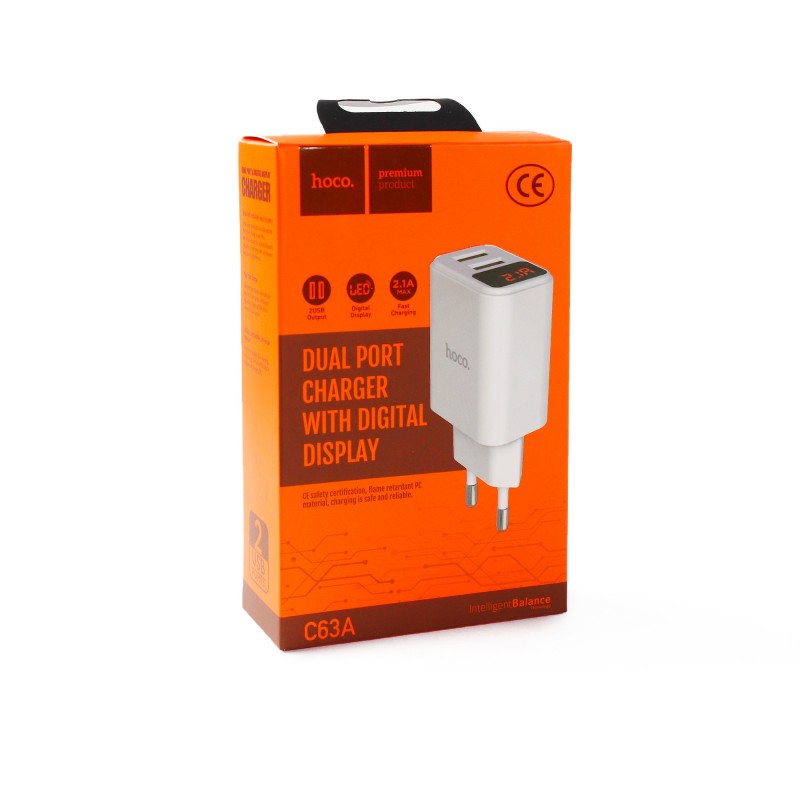 Double chargeur secteur 2.1A avec indicateur de puissance Double chargeur secteur 2.1A avec indicateur de puissance