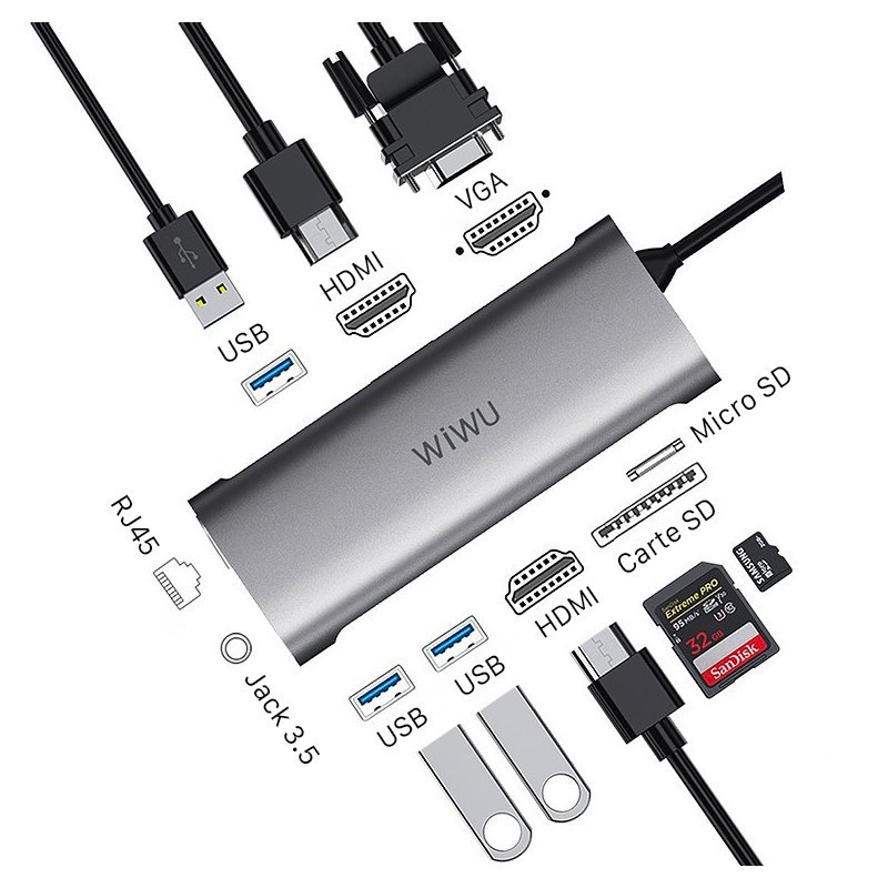Hub USB-C MacBook / MacBook Pro / Air (Alpha 11 en 1) Hub USB-C MacBook / MacBook Pro / Air (Alpha 11 en 1)