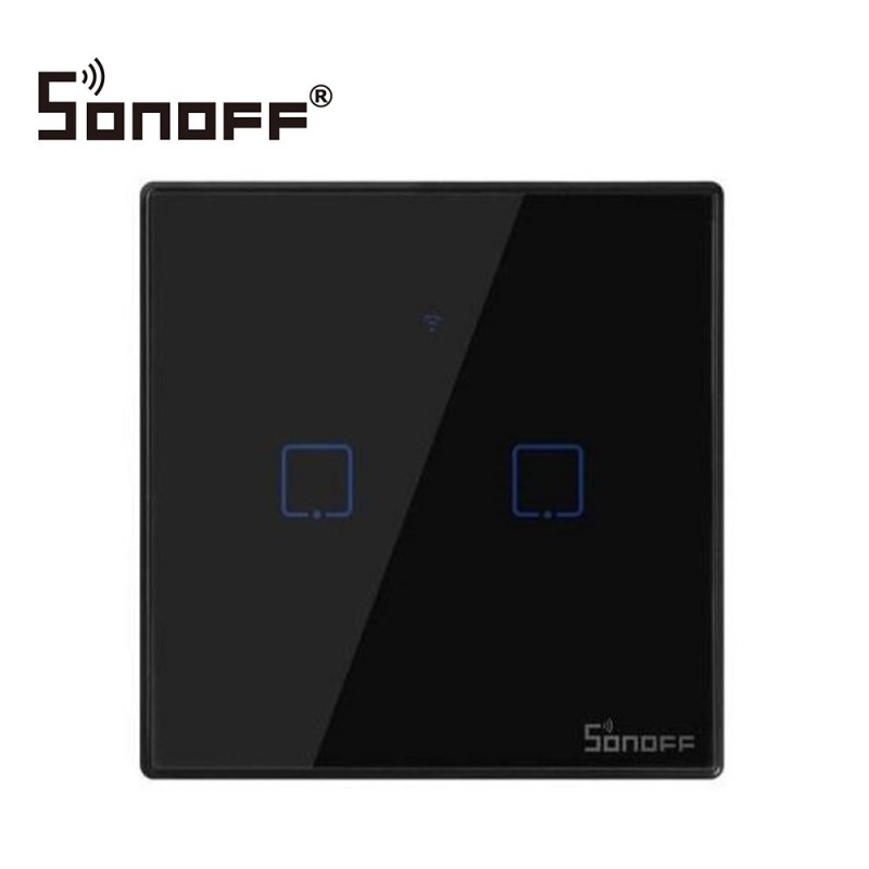 Interrupteur double connecté Wifi+RF- Noir Interrupteur double connecté Wifi+RF- Noir