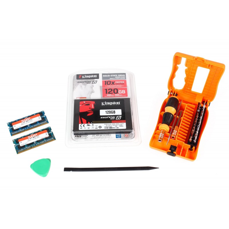 Kit nouvelle vie (SSD Kingston 120 Go + 4 Go SQP RAM + outils) Kit nouvelle vie (SSD Kingston 120 Go + 4 Go SQP RAM + outils)