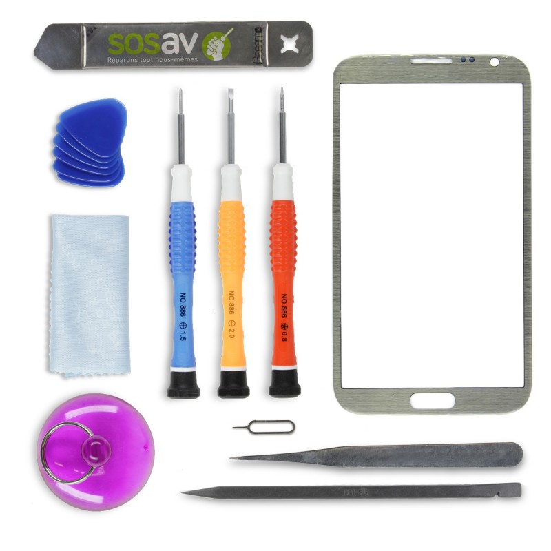 Kit réparation vitre tactile Grise - Galaxy Note 2 Kit réparation vitre tactile Grise - Galaxy Note 2