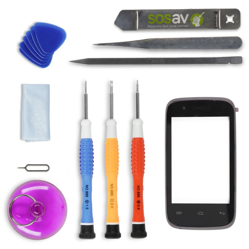 Kit de réparation Vitre Tactile Noire - Wiko Ozzy Kit de réparation Vitre Tactile Noire - Wiko Ozzy