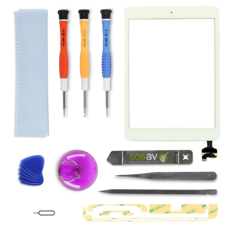 Kit réparation Vitre tactile (BLANC) - iPad Mini / Mini Retina Kit réparation Vitre tactile (BLANC) - iPad Mini / Mini Retina